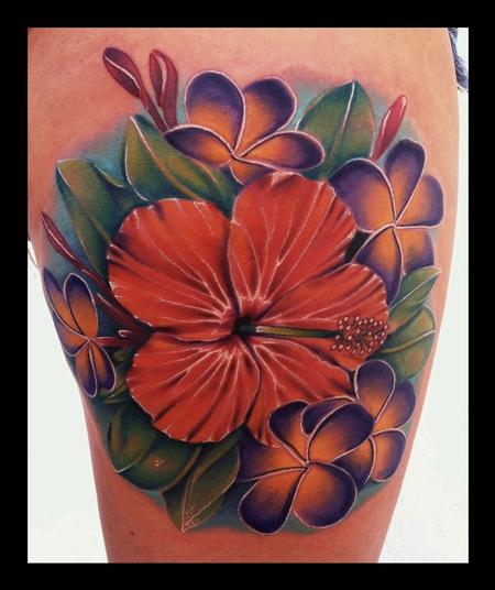 Brent Olson - Realistic hibiscus plumeria flower collage Brent Olson Art Junkies Tattoo
